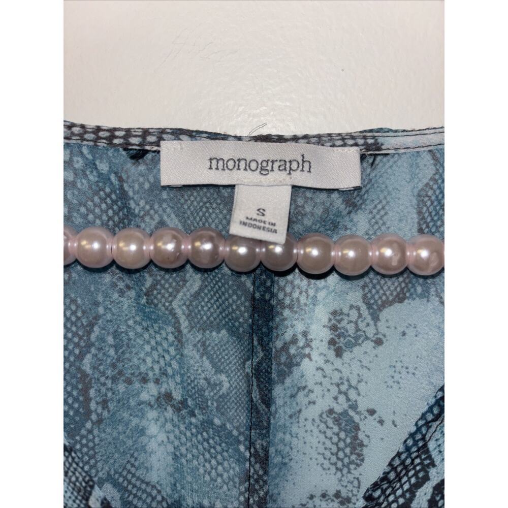 Monograph Sz Sm Snake Skin Print Teal Brown Blouse Sheer Swim Cover‎ Up Beachy - Picture 3 of 5